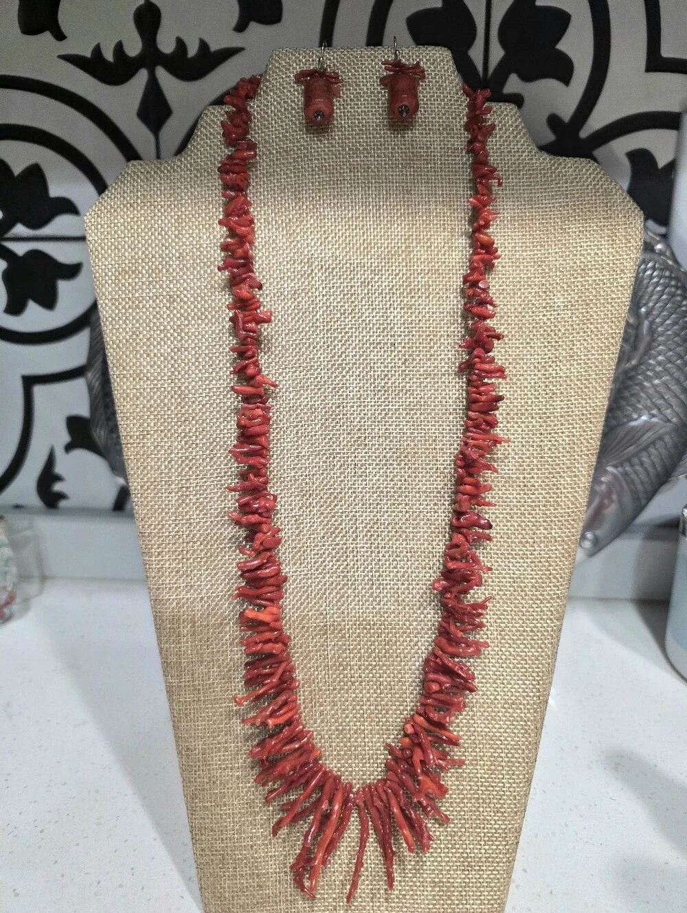 Navajo AAA Grade Mediterreania Branch Coral Necklace & Earring Set 26